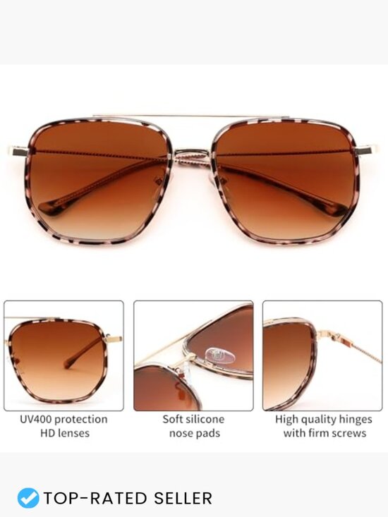 Retro Aviator Sunglasses Vintage Classic Square Metal Frame Trendy Shades main image 4
